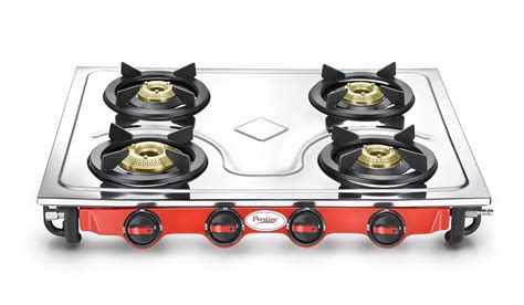 prestige gas stove 4 burner steel top